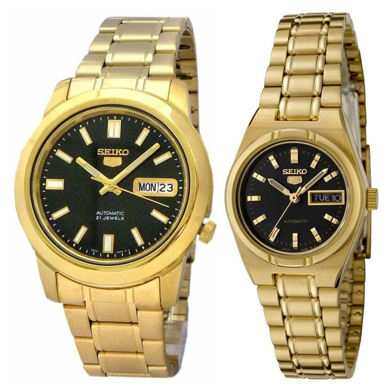 Seiko 5 Classic Dial Couple's Gold Plated Stainless Steel SNKK22K1+SYM602K1 – Prestige