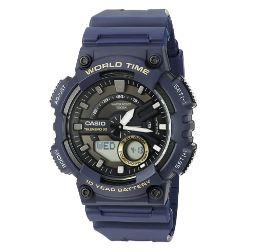 Tochi træ software Pinpoint Casio AEQ-110W World Time Navy Blue Analog Digital Watch – Prestige