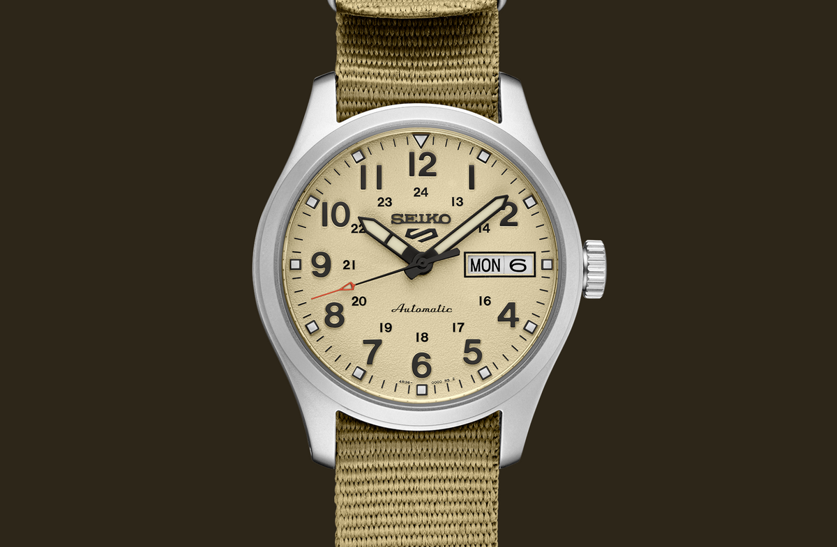 Seiko 5 100M Field Sports Style Sand Dial Automatic Nato Strap