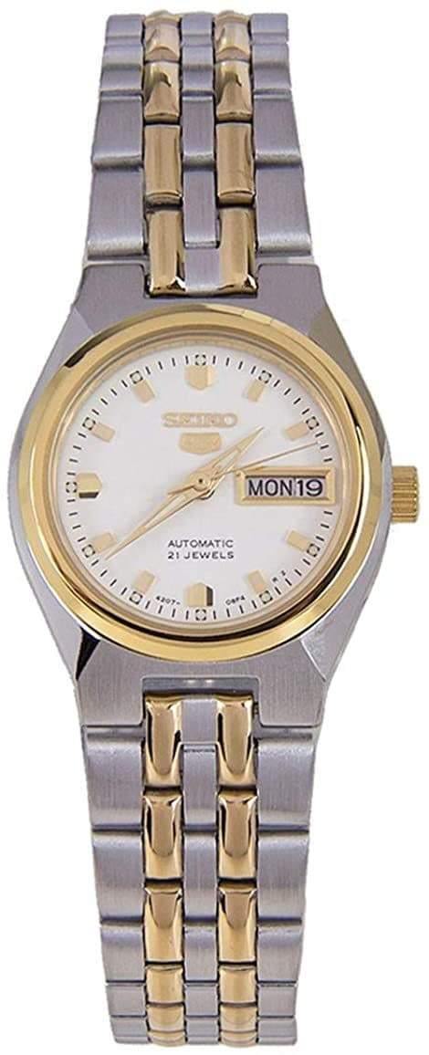 Seiko Classic Ladies Size White Dial Tone Gold Plated Stainless Steel Strap Watch SYMK44K1
