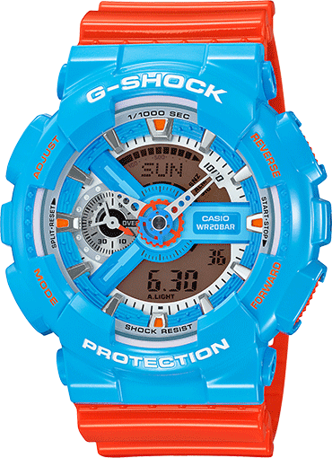 Casio G-Shock GA110 Series Anadigi Hyper Color Sky Blue x Orange Watch GA110NC-2ADR