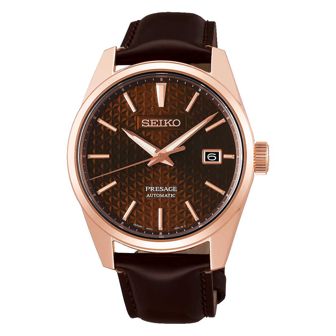 Seiko Japan Made Presage Sharp Edged Series Susutake Brown Men's Leather Strap Watch SPB170J1
