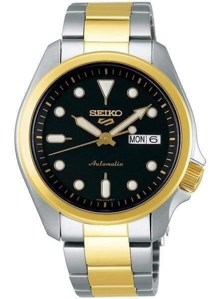 Seiko 5 Sports 100M Automatic Men s Watch Black Dial 2 Tone Gold