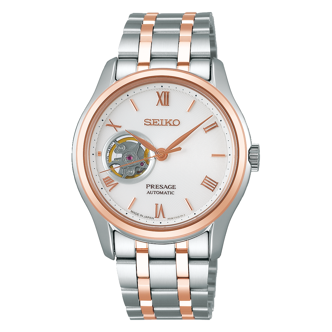 Seiko Presage Karesansui White Open Heart Two Tone Rose Gold