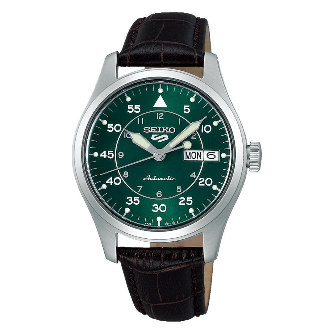 Seiko 100M Flieger Suit Style Green Dial Automatic Leather Strap Watch SRPJ89K1