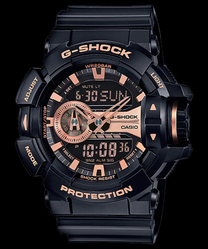 Casio G-Shock Big Case Anadigi Black x Rose Gold Tone Accents