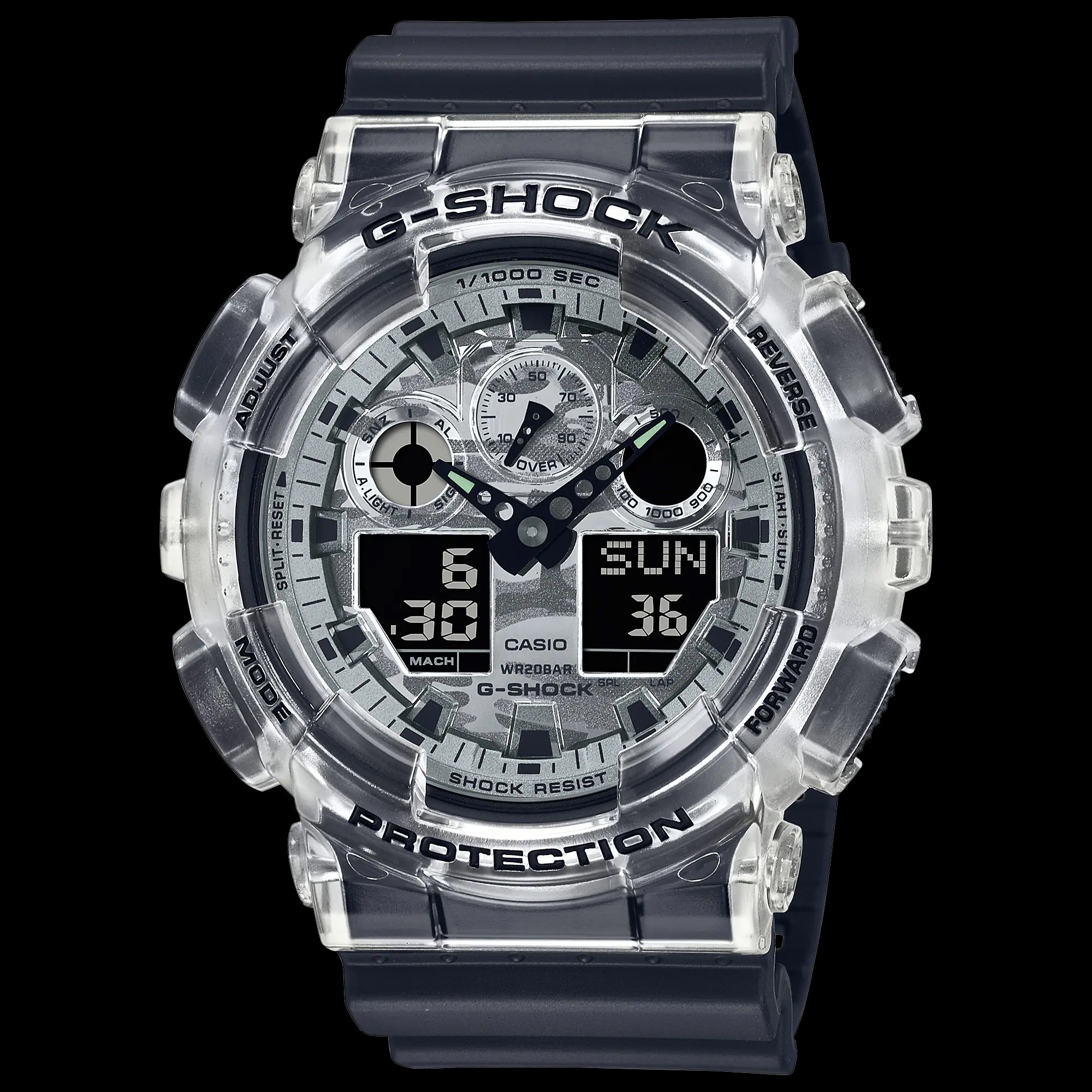 G-Shock Grey Camo Camouflage Dial Translucent Black Watch GA100SKC-1ADR – Prestige