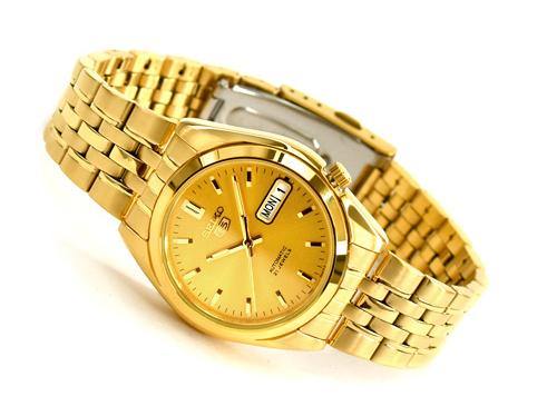 Seiko 5 Classic Men s Size Gold Dial Plated Stainless Steel Strap Watch SNK366K1