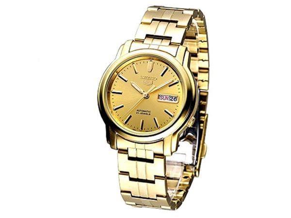 Seiko Classic Men's Size Gold Dial Plated Stainless Steel Strap Watch SNKK76K1