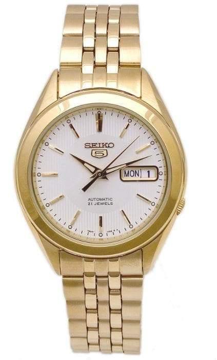 Seiko 5 Classic Men's White Dial Gold Plated Stainless Steel Strap Watch SNKL26K1 –