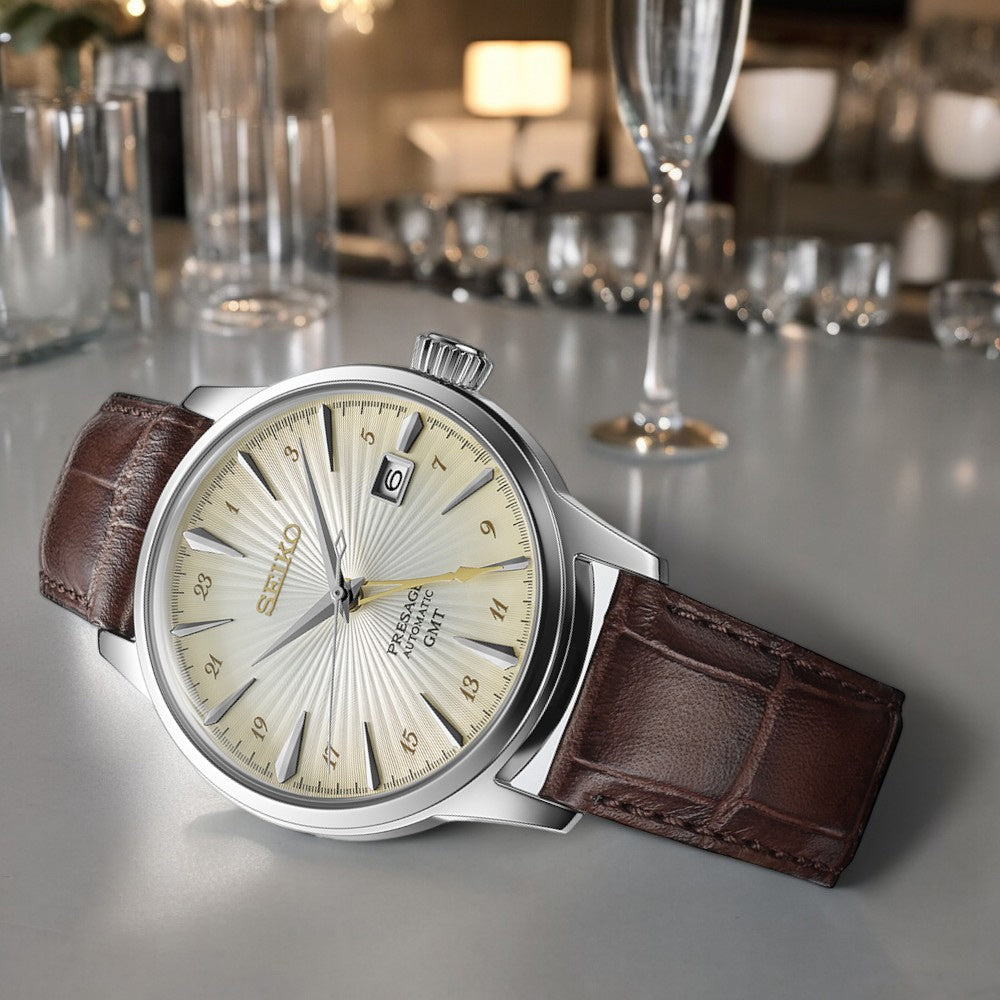 Seiko Japan Made Presage GMT Cocktail Acacia Men&amp;#39;s Leather Strap Watch ...