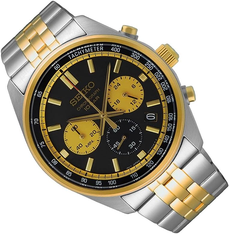 Seiko Chrono Classic Men's 2 Tone Gold Plated Stainless Steel Watch SSB430P1 Black and Gold