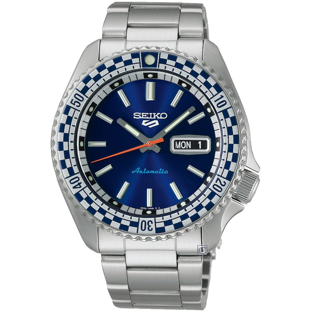 Seiko 5 100M  X Petrol Blue Checkered Flag Timer Special Edition Automatic Watch SRPK65K1
