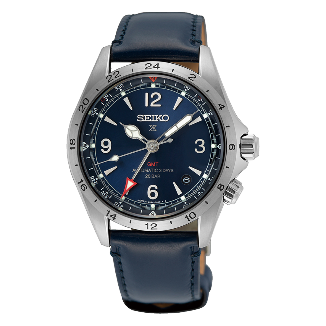 Seiko Japan Made Prospex Alpinist GMT Blue Men's Leather Strap Watch SPB377J1