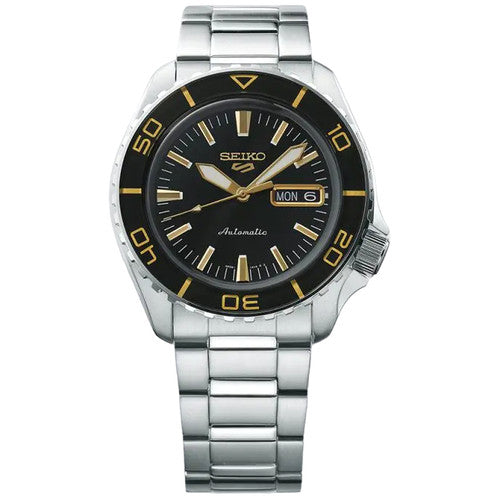 Seiko 5 Sports SNZH5 Reissue Black with Gold Bezel 55 Fathoms Men's Watch SRPK99K1