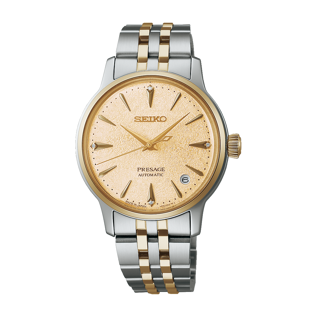 Seiko Japan Made Presage Cocktail Time "Frozen Banana Daiquiri" Ladies' 2-Tone Gold-Plated Stainless Steel SRPL64J1