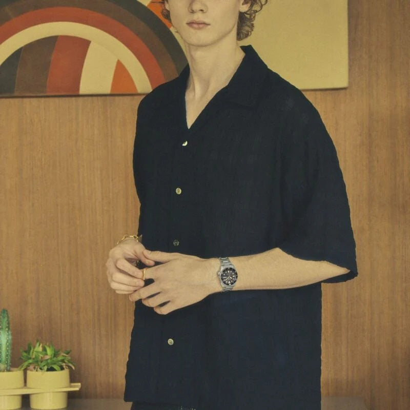 Seiko 5 Sports 100M Automatic Boy Size 38mm Watch Black Bezel Street Stonewash Dial SRPL79K1