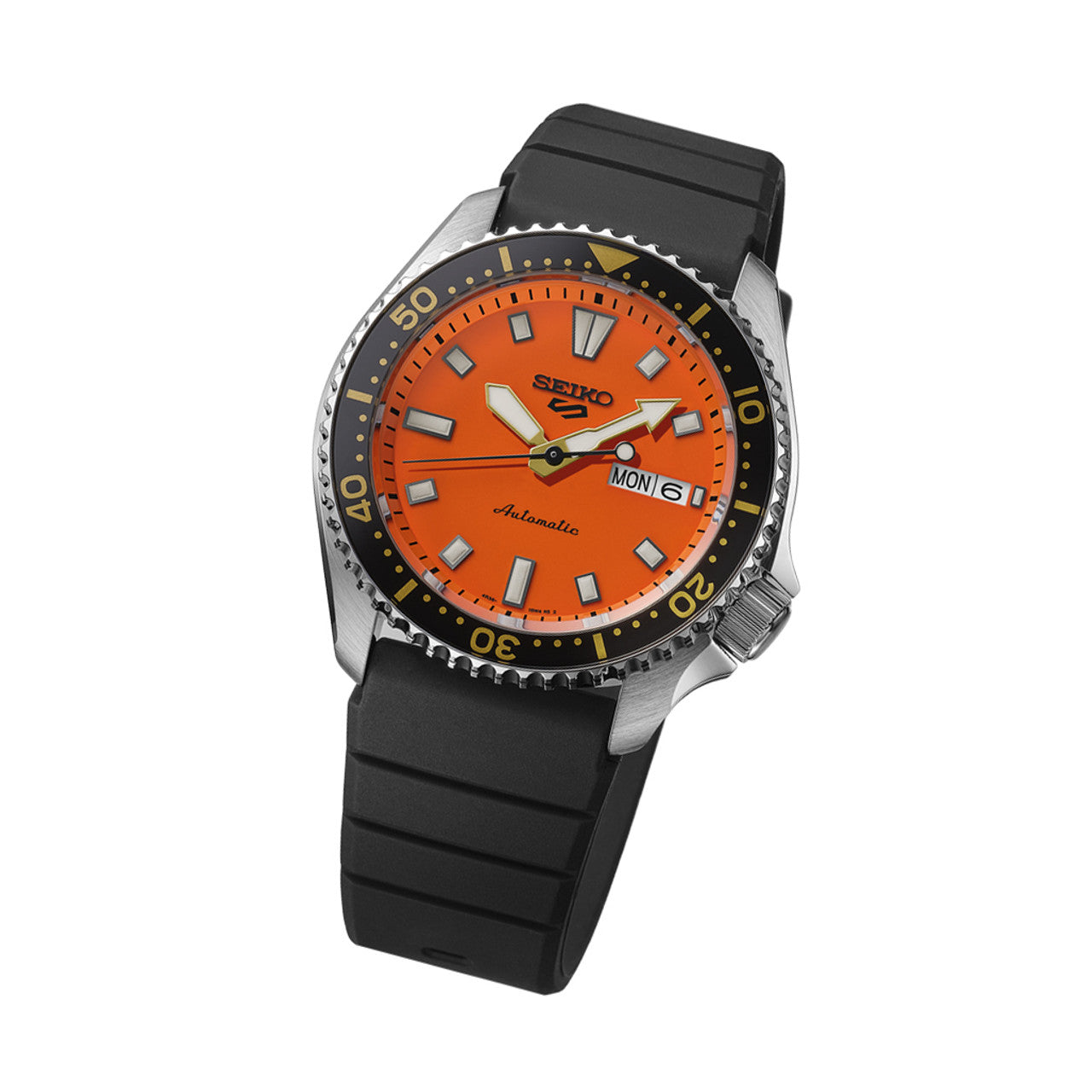 Seiko 5 100M Daichi Orange Dial Automatic Rubber Strap Watch SRPL89K1