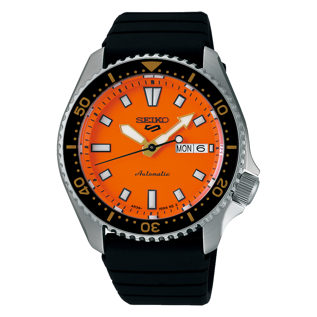 Seiko 5 100M Daichi Orange Dial Automatic Rubber Strap Watch SRPL89K1