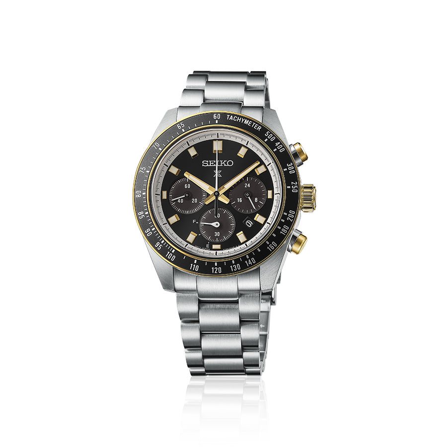 Seiko Prospex Solar Men's Chrono Stainless Steel Watch SSC941P1 Racing Sports Black x Gold