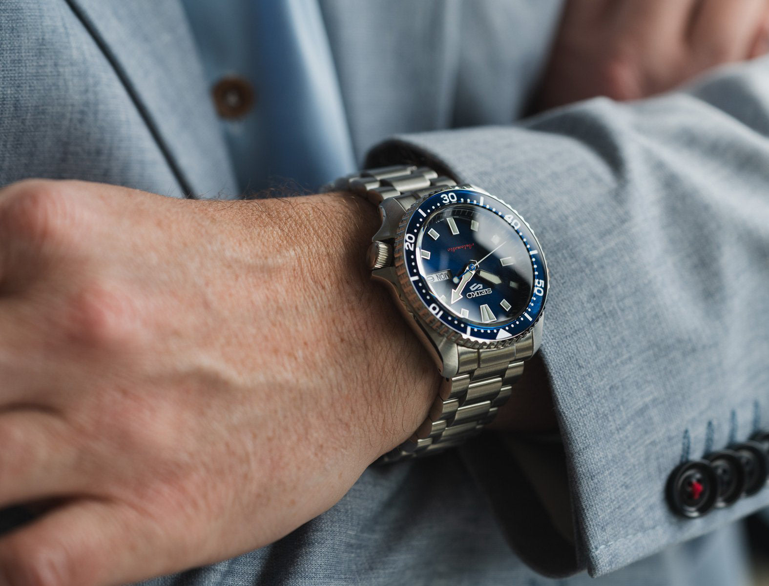 Seiko 5 100M Koniro Blue Dial Automatic Stainless Steel Watch SRPL83K1