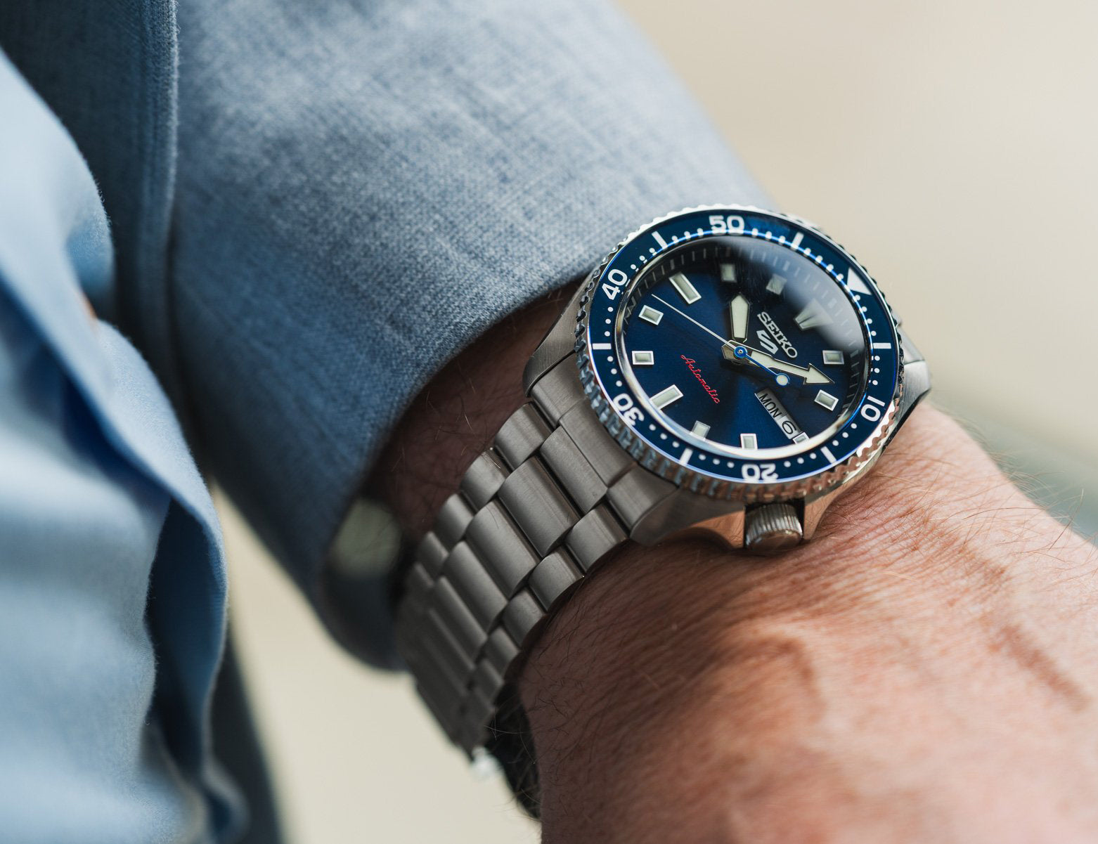 Seiko 5 100M Koniro Blue Dial Automatic Stainless Steel Watch SRPL83K1