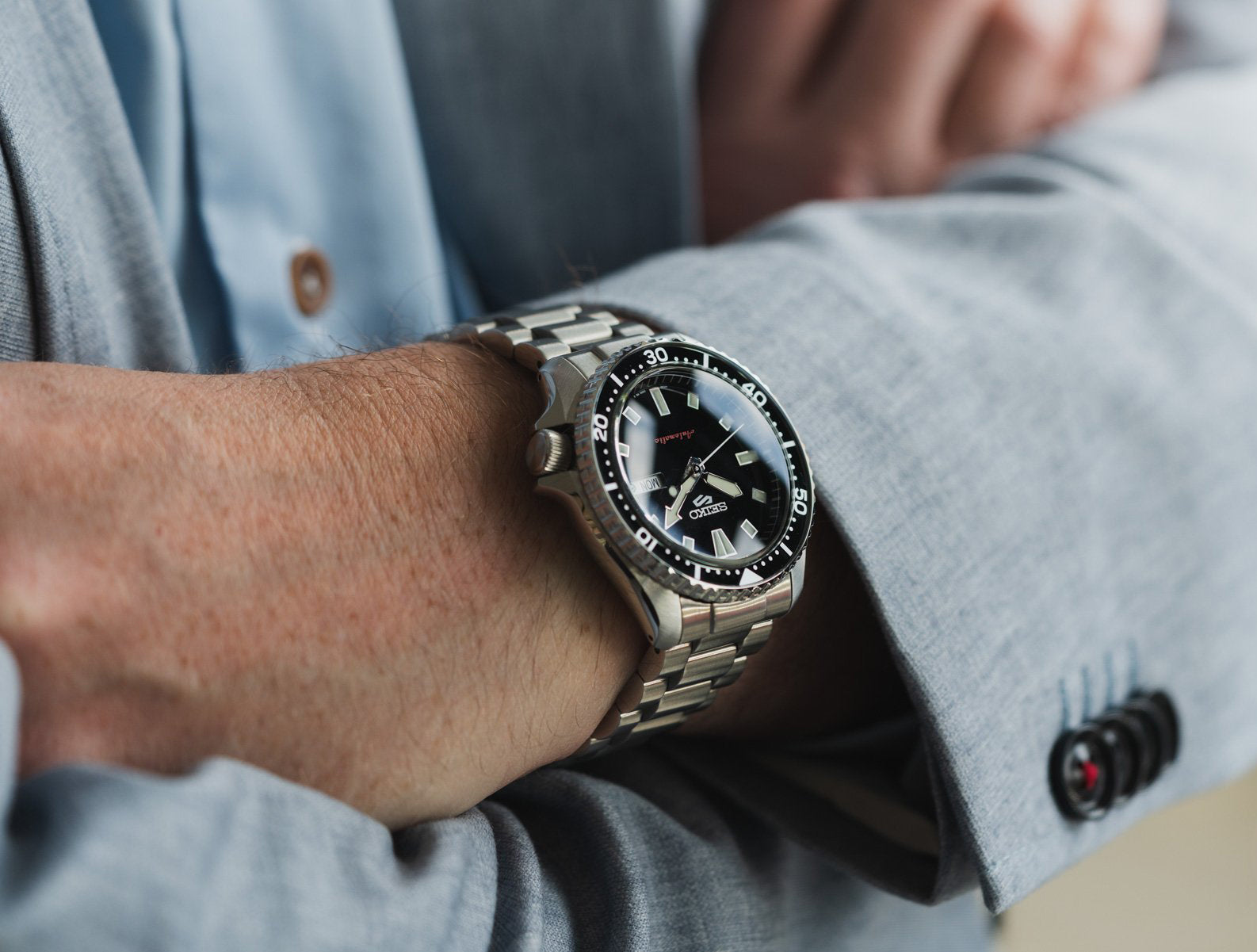 Seiko 5 100M Kuro Black Dial Automatic Stainless Steel Watch SRPL85K1