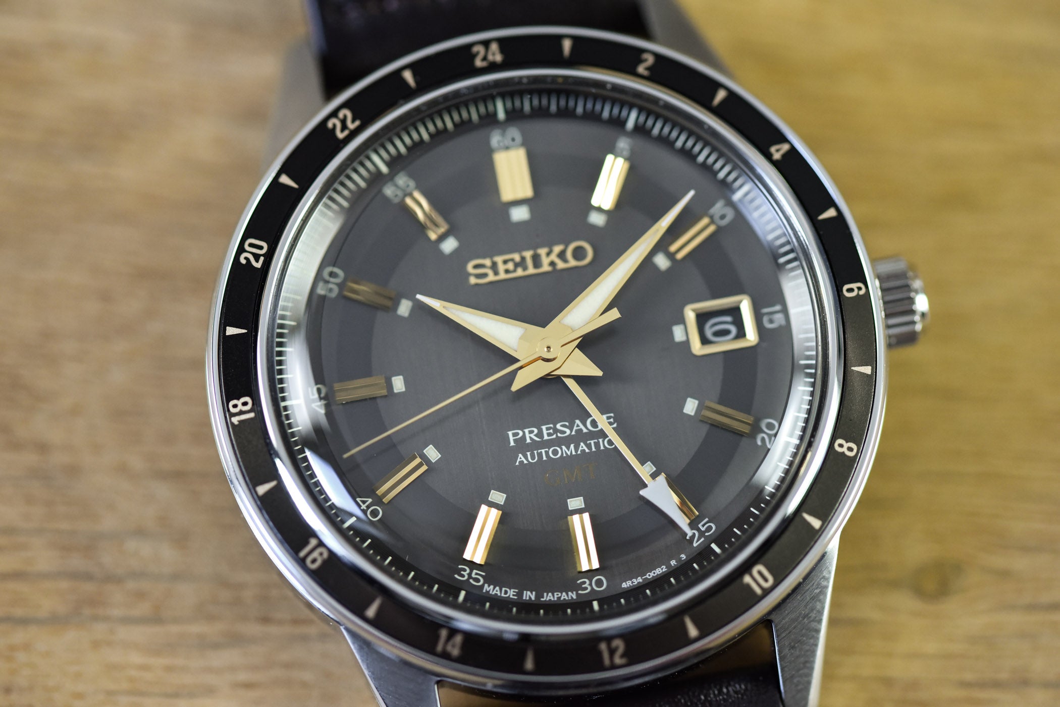 Seiko Presage Style 60 Fume Grey Dial GMT Men's Dark Brown Leather Strap Watch SSK013J1