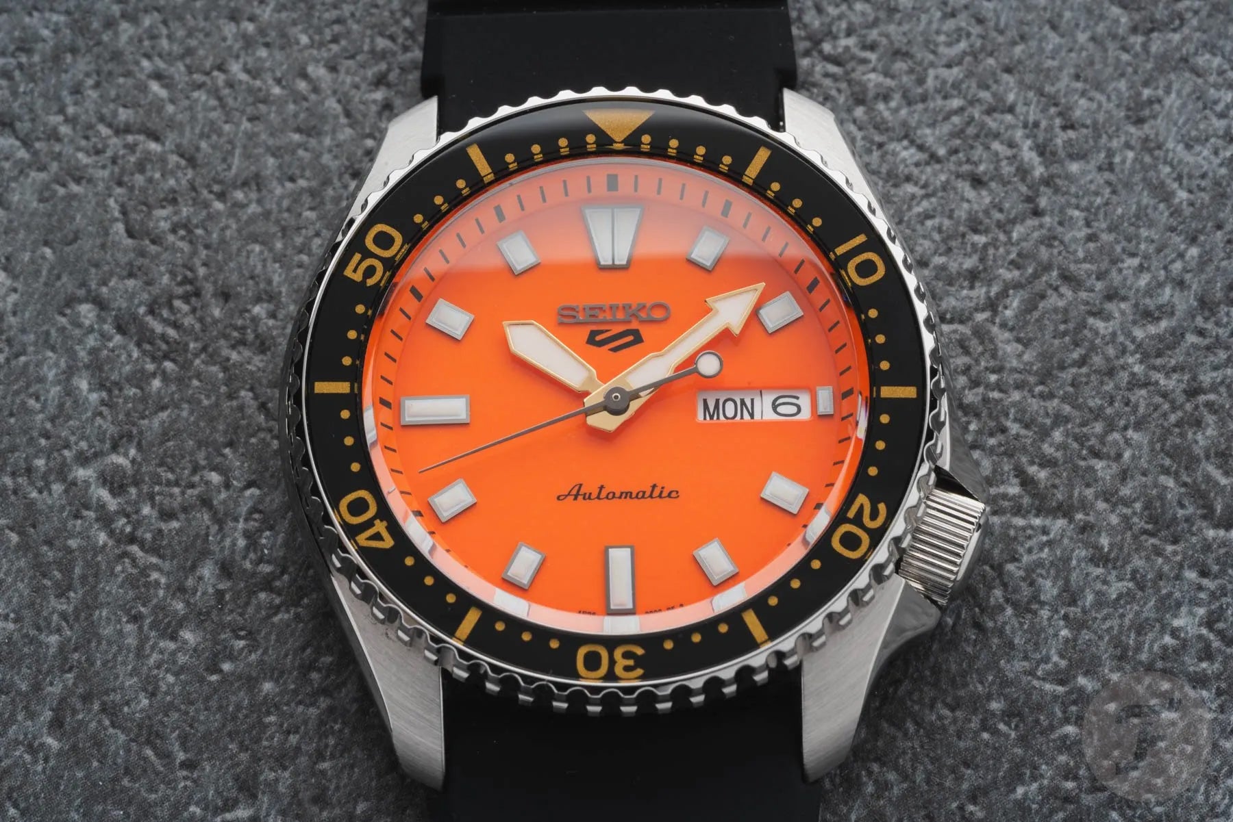 Seiko 5 100M Daichi Orange Dial Automatic Rubber Strap Watch SRPL89K1