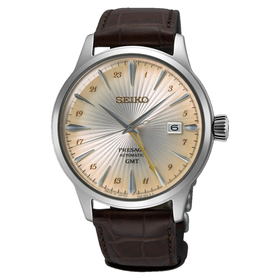 Seiko Japan Made Presage GMT Cocktail Acacia Men's Leather Strap Watch SSK041J1