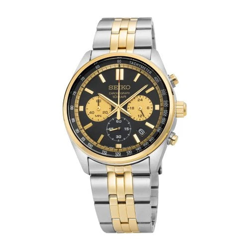 Seiko Chrono Classic Men's 2 Tone Gold Plated Stainless Steel Watch SSB430P1 Black and Gold