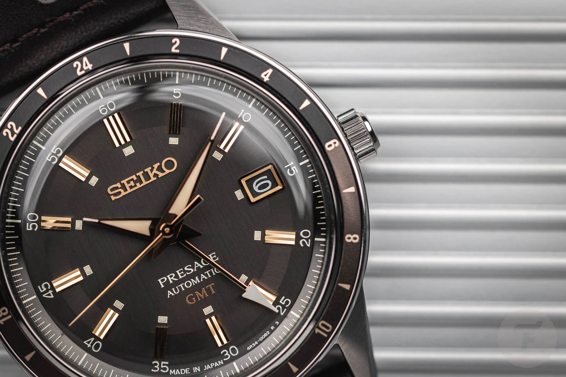 Seiko Presage Style 60 Fume Grey Dial GMT Men's Dark Brown Leather Strap Watch SSK013J1