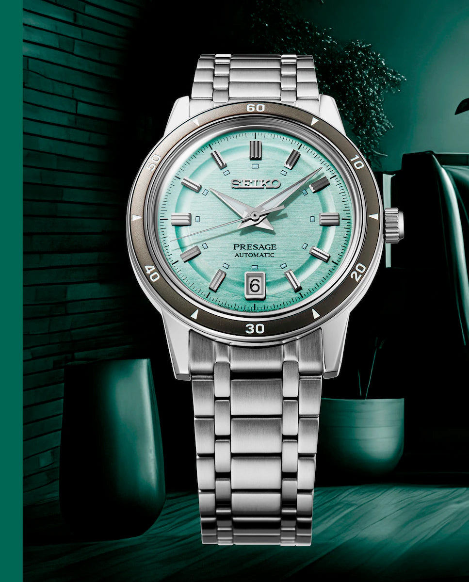 Seiko Presage Style 60 Ice Green Men's Stainless Steel Strap Watch SRPL71J1