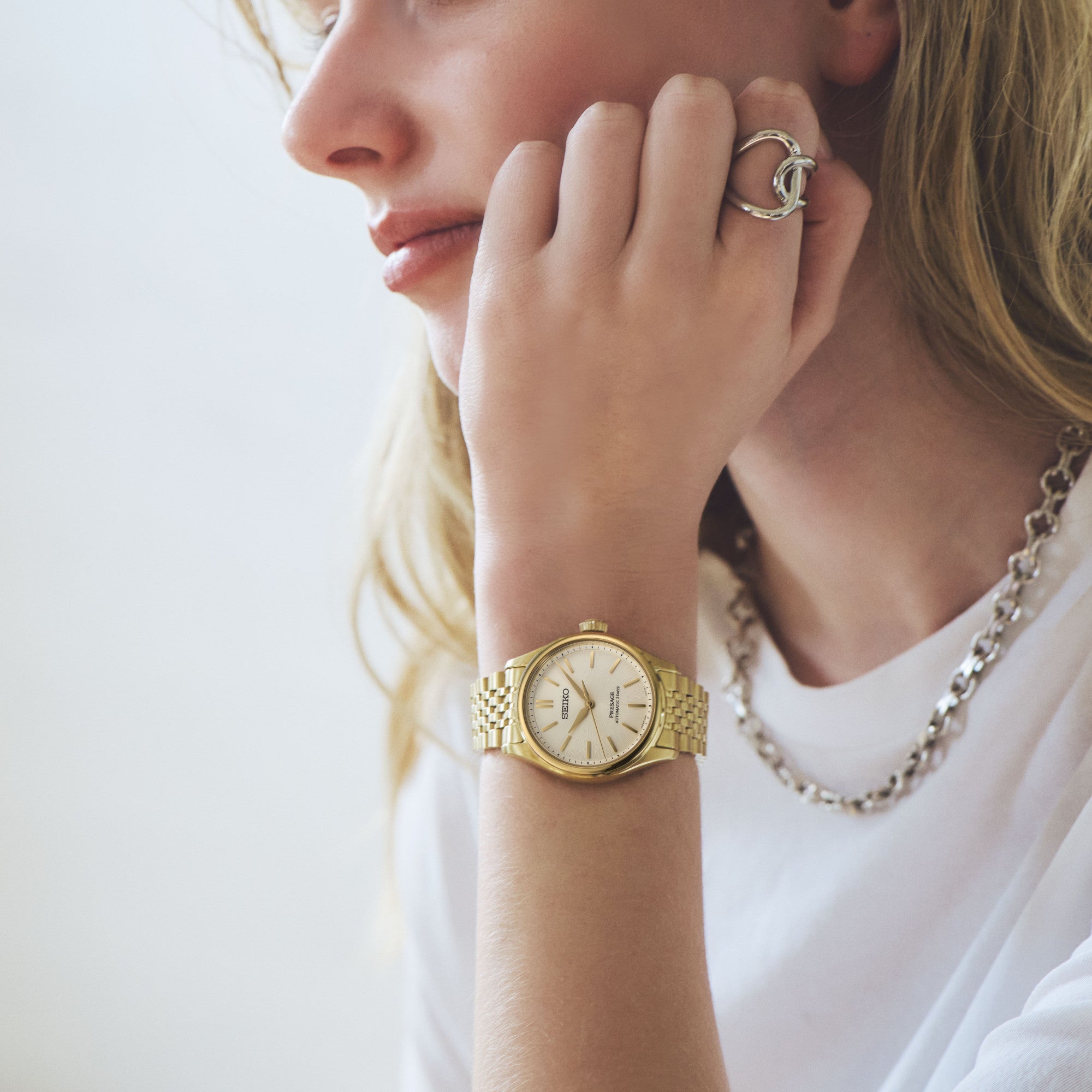 Seiko Presage Shiro-iro Classic Series Gold Plated Mid Size Men's Watch SPB524J1