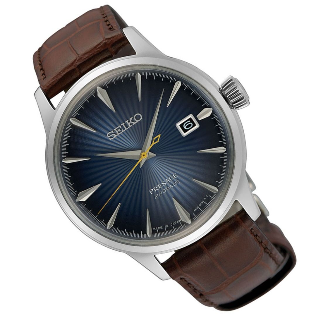 Seiko Presage Cocktail Time Midnight Blue Moon Men's Leather Strap Watch SRPK15J1