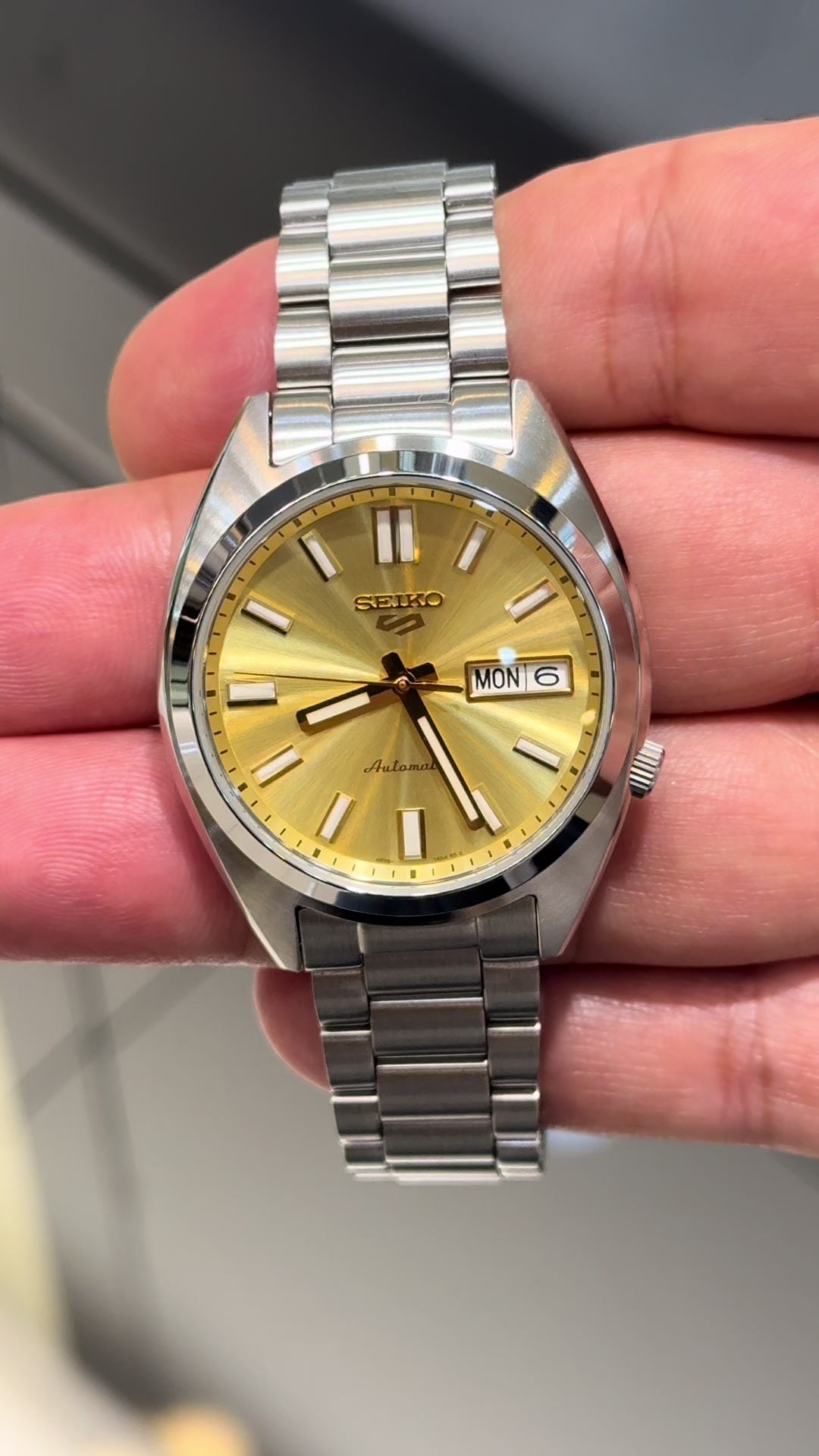 Seiko 5 Sports 100M SNXS Reissue Gold Cufflinks Automatic Stainless Steel Watch SRPL59K1