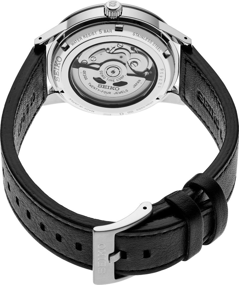 Seiko Presage Style 60 Silver Dial GMT Men's Black Leather Strap Watch SSK011J1