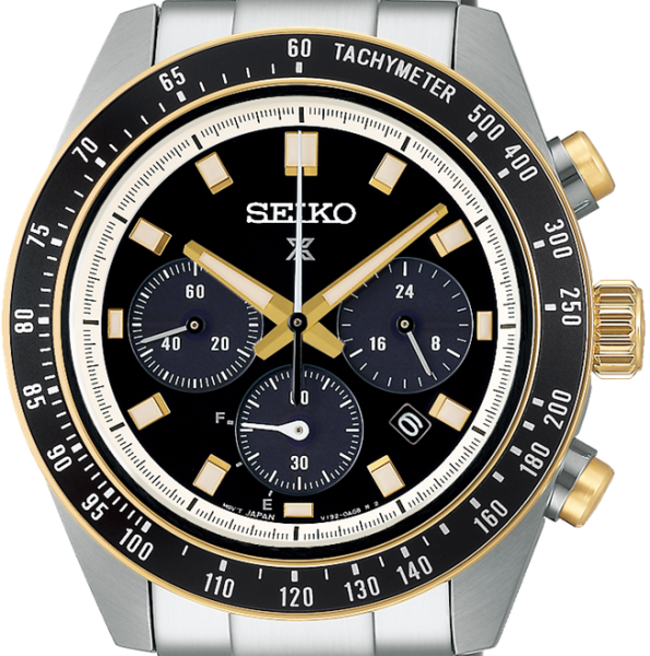 Seiko Prospex Solar Men's Chrono Stainless Steel Watch SSC941P1 Racing Sports Black x Gold