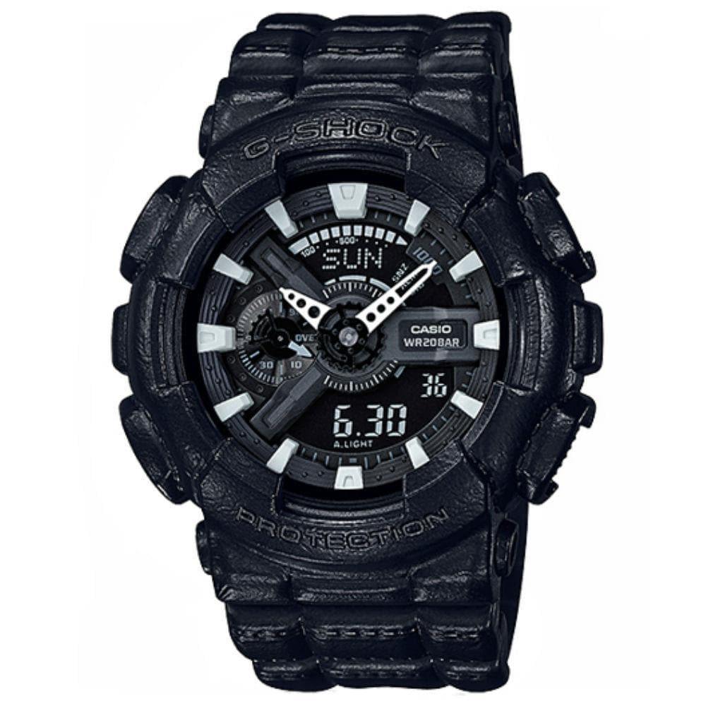 Casio G-Shock Black Out Leather Texture Series Anadigi Black Watch GA110BT-1ADR - Prestige