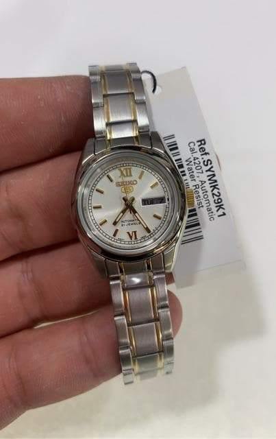 Seiko 5 Classic Ladies Size Silver Dial 2 Tone Gold Plated Stainless Steel Strap Watch SYMK29K1 - Prestige