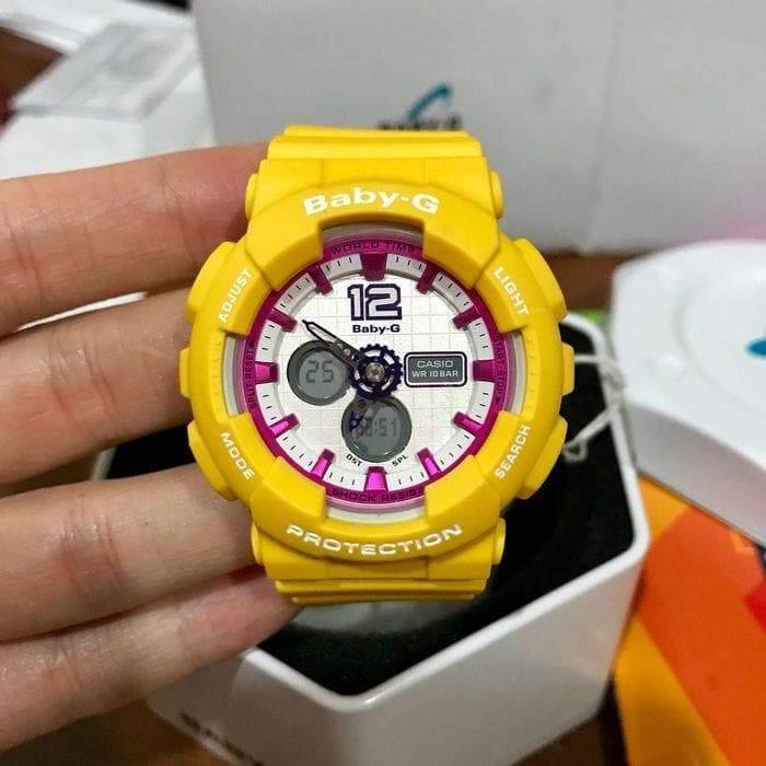 Casio Baby-G BA120 Analog-Digital Yellow x Pink Accents White Dial Watch BA120-9BDR - Prestige