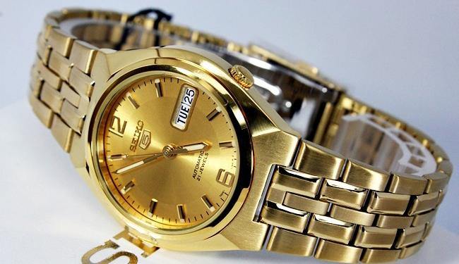 Seiko 5 Classic Men's Size Gold Dial & Plated Stainless Steel Strap Watch SNKL64K1 - Prestige