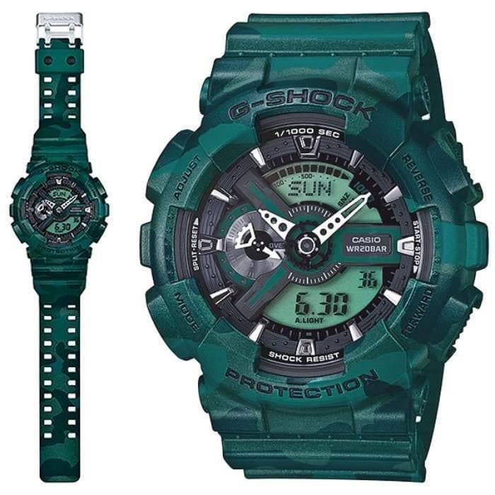 Casio G-Shock GA110 Series Military Green Camo Black Dial Watch GA110CM-3ADR - Prestige