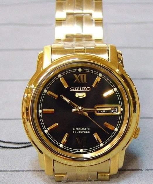 Seiko 5 Classic Men's Size Black Dial Gold Plated Stainless Steel Strap Watch SNKK86K1 - Prestige
