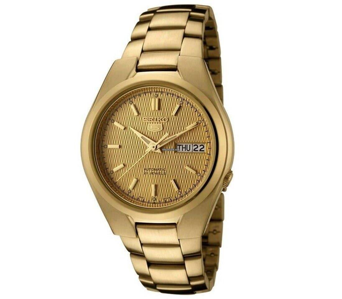 Seiko 5 Classic Gold Dial Couple's Gold Plated Stainless Steel Watch Set SNK610K1+SYMC18K1 - Prestige