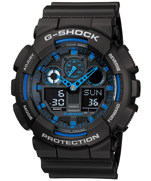 Casio G-Shock Standard Analog Digital Black x Blue Watch GA100-1A2DR - Prestige