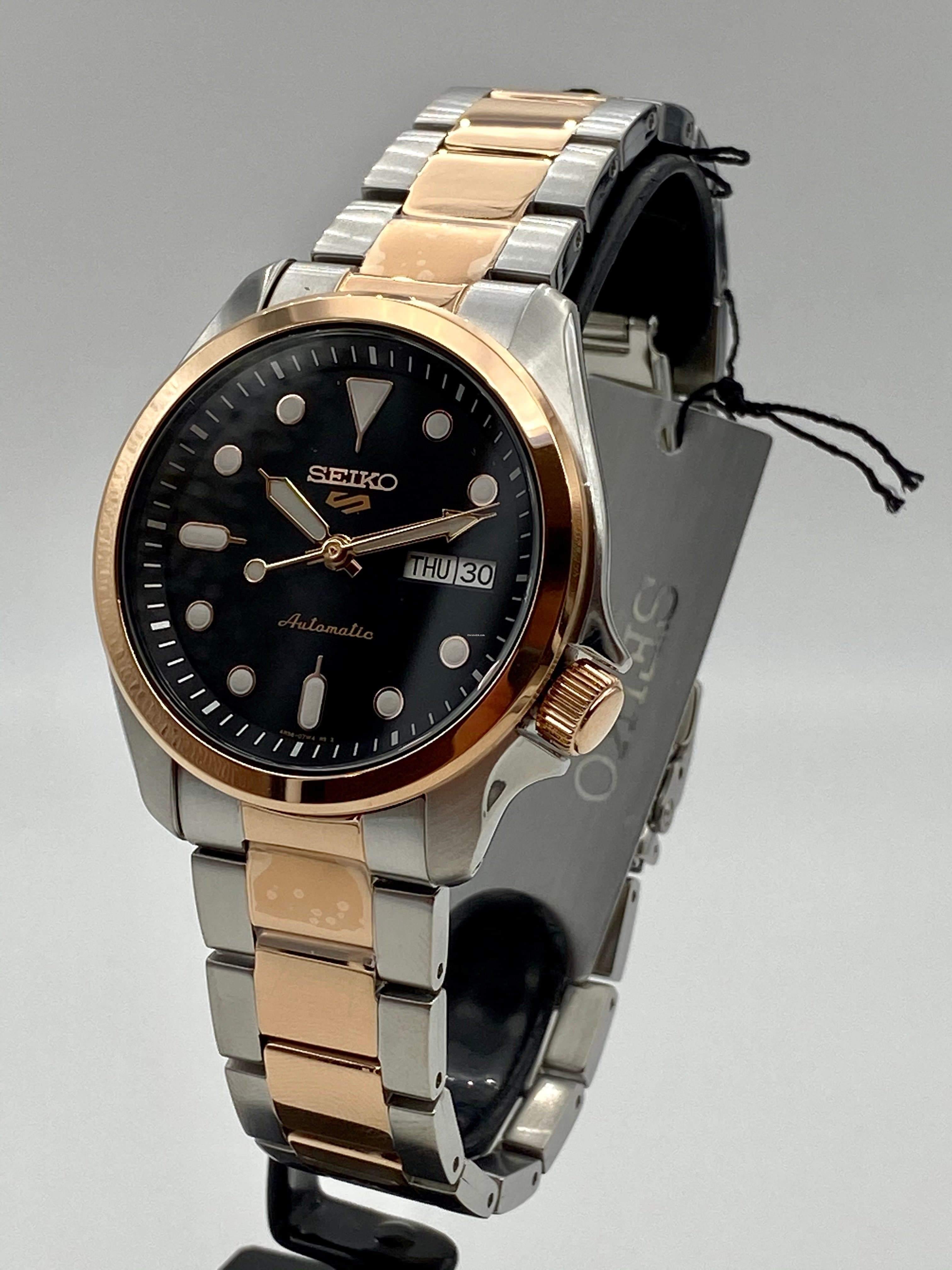 Seiko 5 Sports 100M Automatic Men's Watch Black Dial 2 Tone Rose Gold Plated SRPE58K1 - Prestige