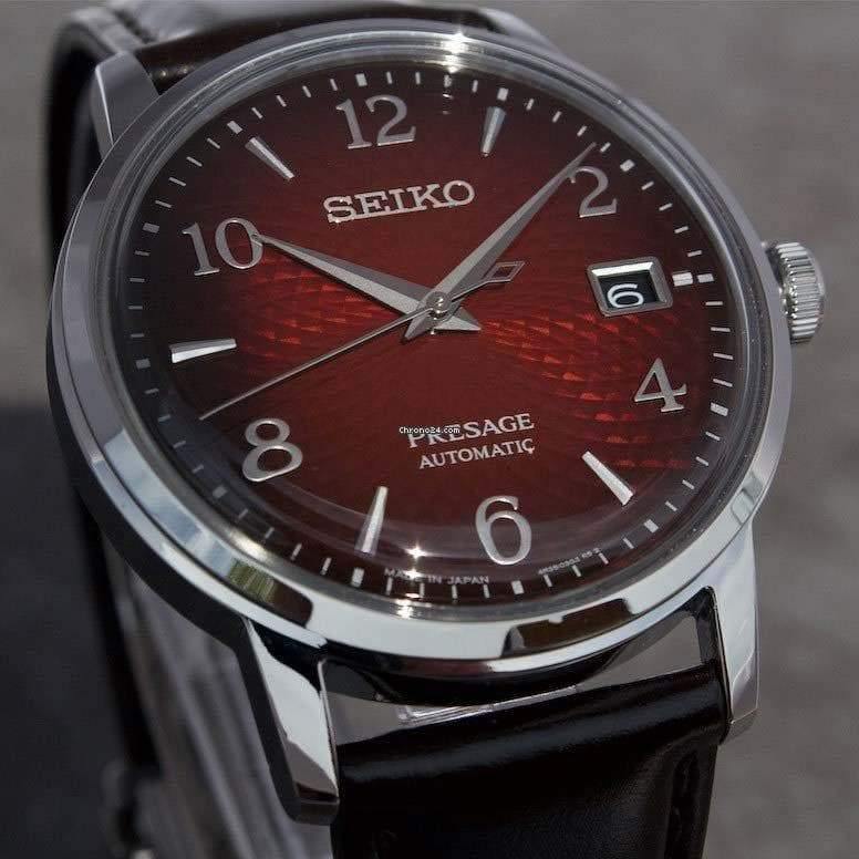 Seiko Presage Cocktail Time The Negroni Red Men's Leather Strap Watch SRPE41J1 - Prestige