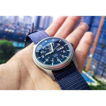 Seiko 5 Sports Military 100M Automatic Men s Watch Blue Nylon Strap SNZG11K1 Prestige