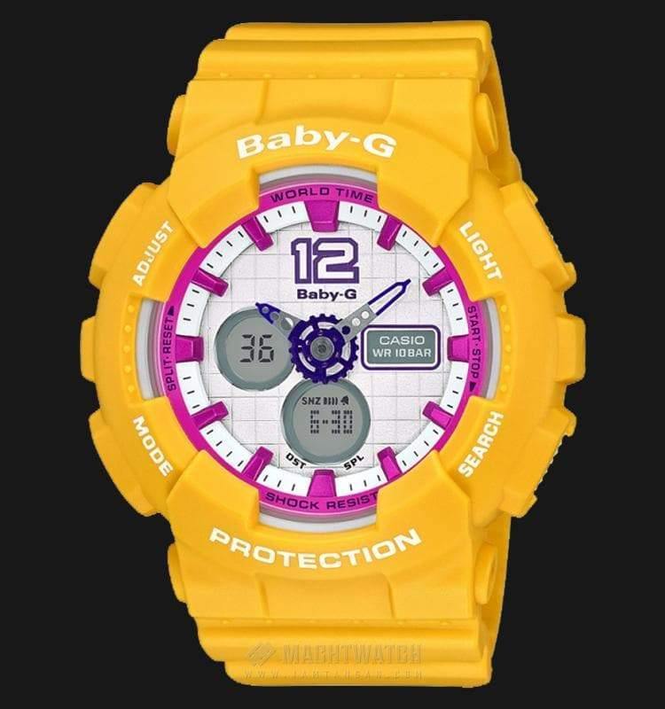 Casio Baby-G BA120 Analog-Digital Yellow x Pink Accents White Dial Watch BA120-9BDR - Prestige